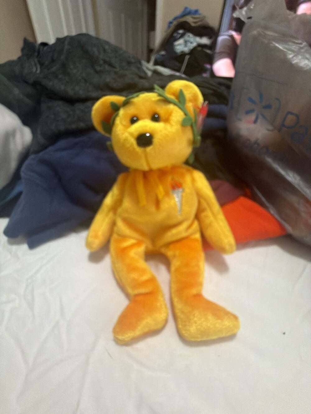 Ty Beanie Baby 'Victory' 2004 Olympics Gold Bear with Torch and Laurel